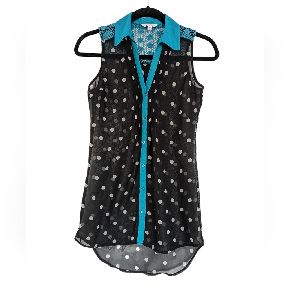 Vintage 2000s Y2K Candies Sleeveless Polka Dot Top Sz XS Sheer‎ Crochet Accent